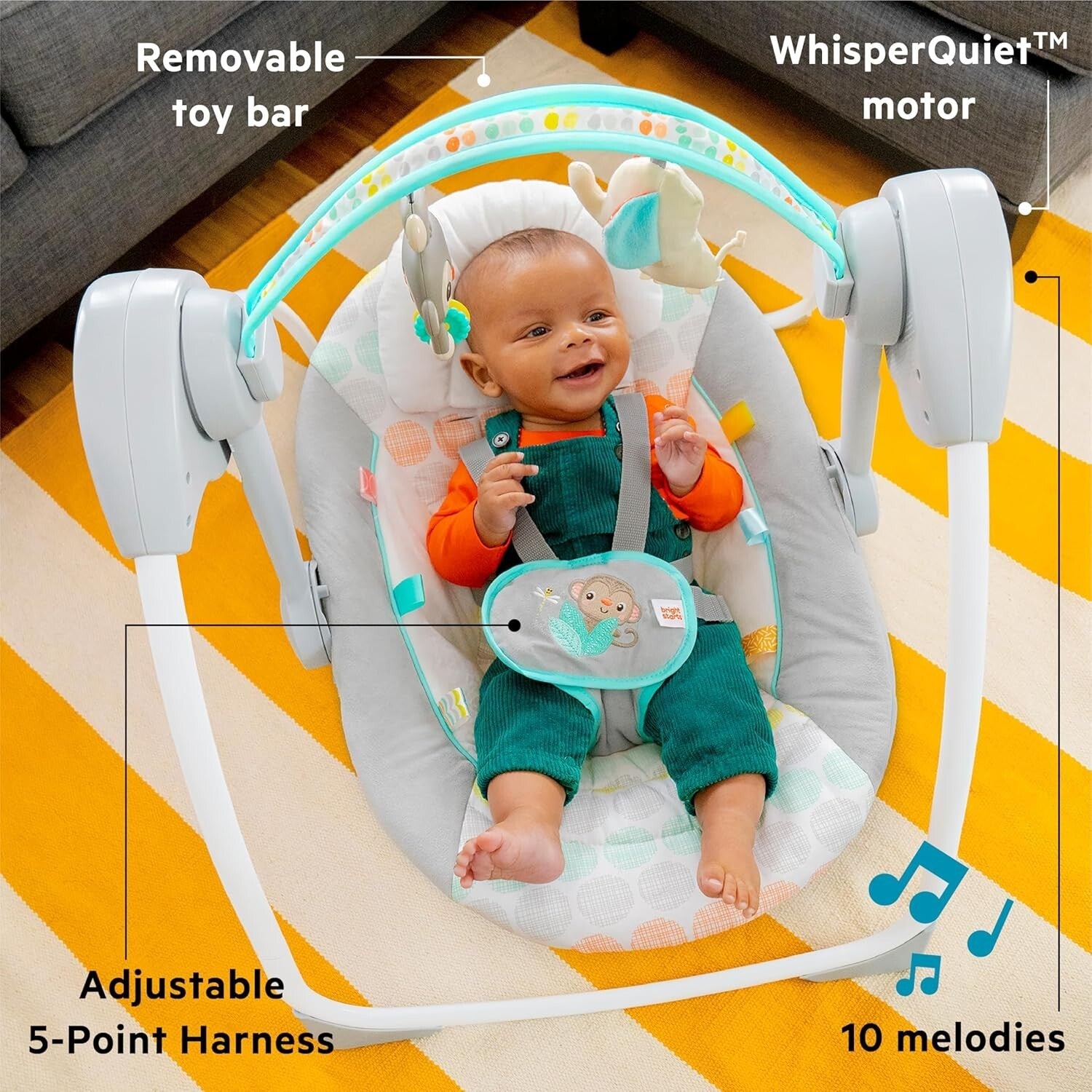 Whimsical Wild Baby Swing - 6 Speed, 2 Recline Positions for Infants 0-20 lbs