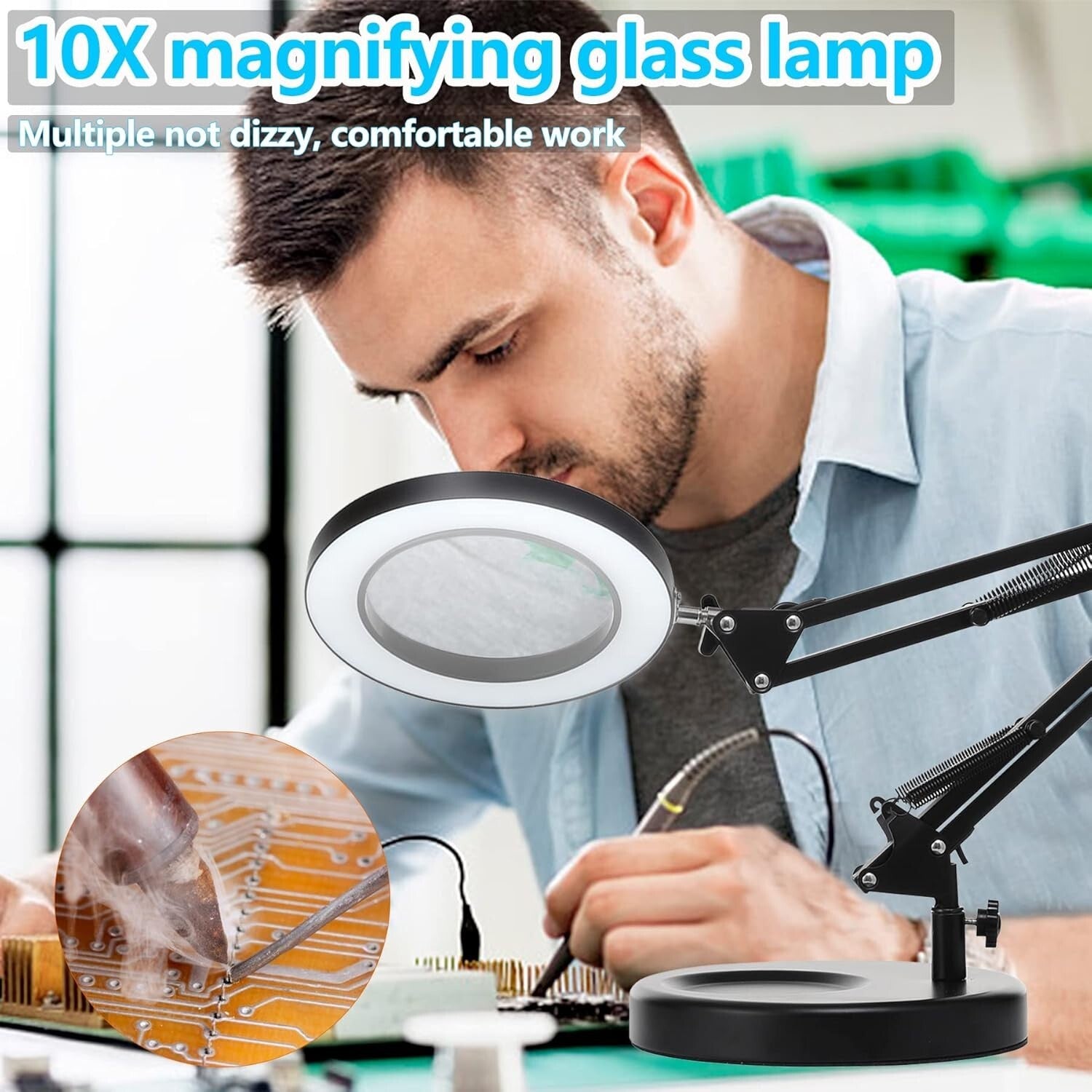 Adjustable LED Magnifying Lamp with Heavy Base - Hands-Free Precision Lighting