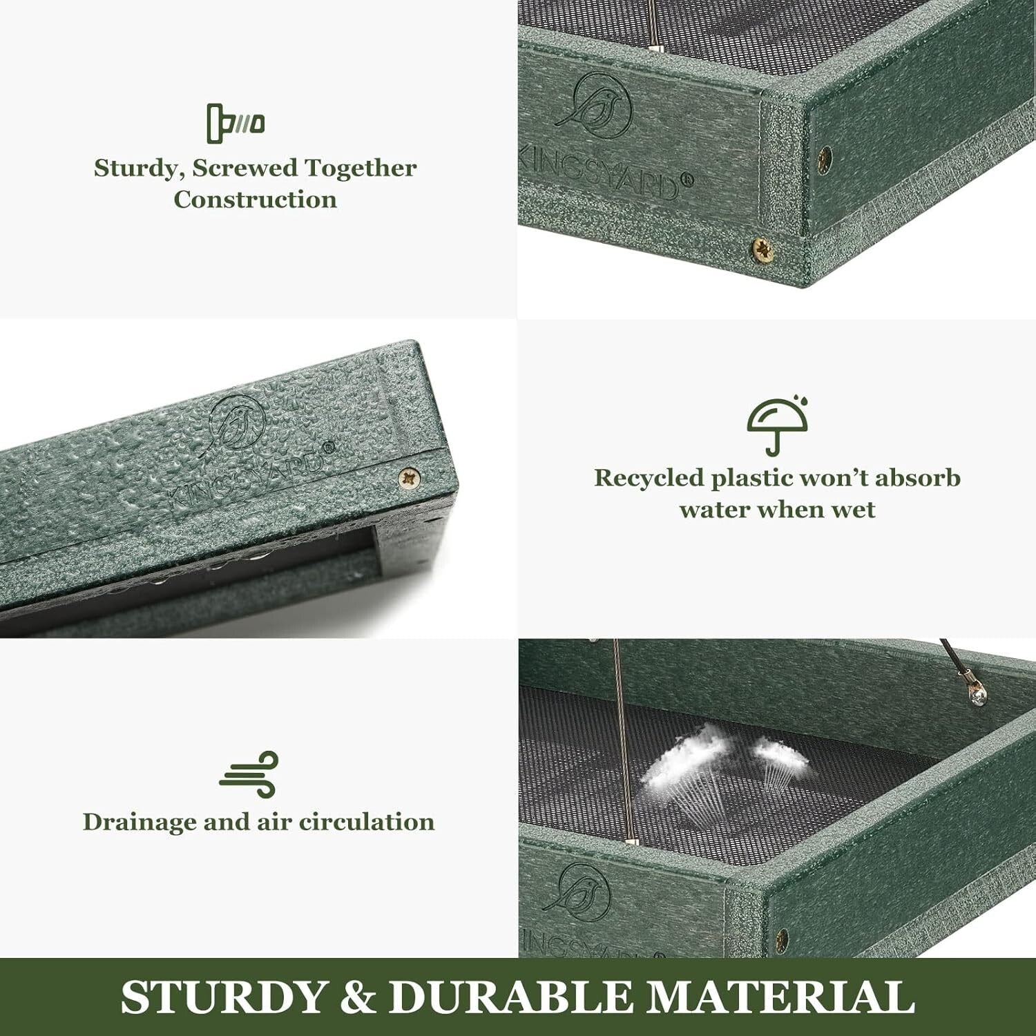 2 Pack Weatherproof Bird Feeder Tray - Durable Recycled Plastic, 3.5 lbs Capa...