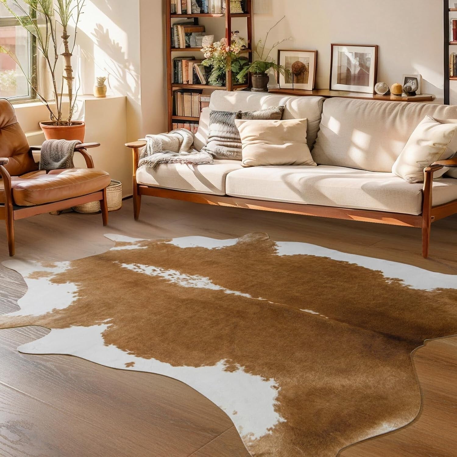 Premium Faux Cowhide Rug 4.6x5.2ft - Rustic Cow Print for Elegant Living