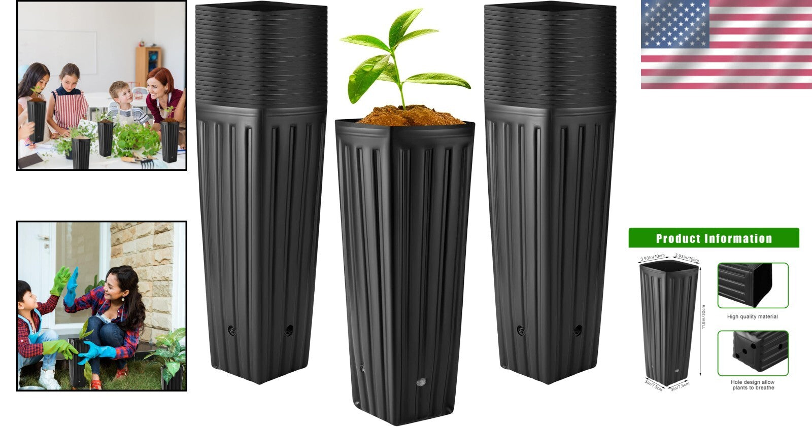 400 Pcs Tall Plastic Nursery Pots with Drainage for Indoor/Outdoor Gardening