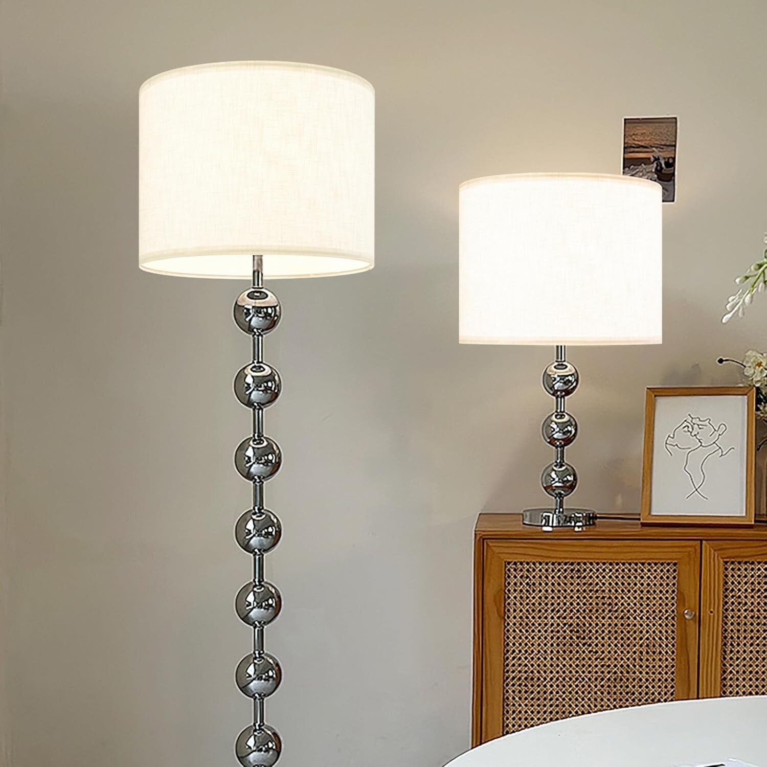 Easy Assembly White Linen Drum Lampshades - 16" Large Set of 2 for Versatile Use