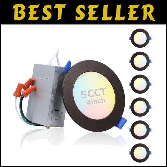 Customizable Ultra-Thin Recessed Downlights with 5 CCT - Easy Install, Pack of 6