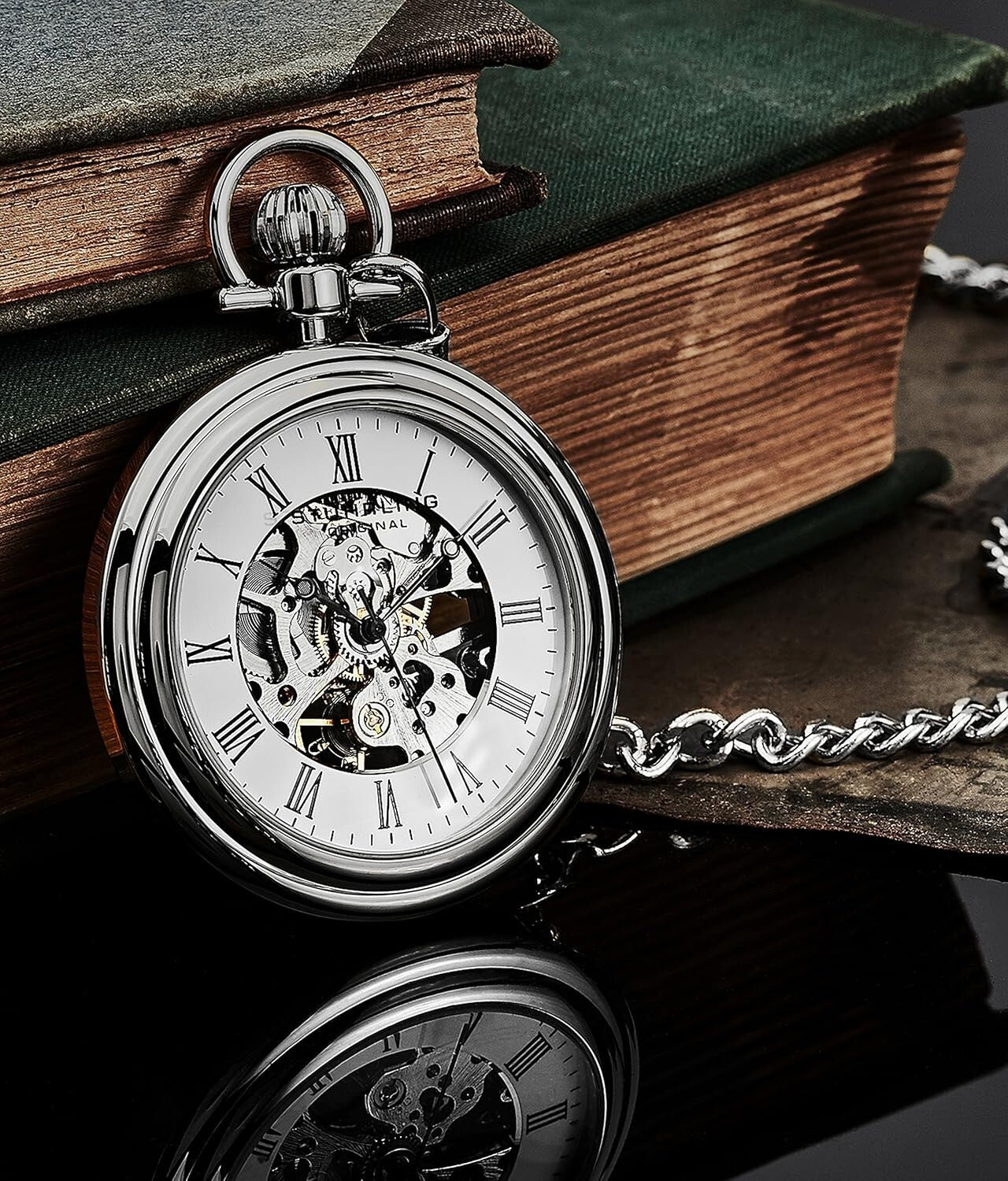 Hand-Winding Stainless Steel Pocket Watch with Elegant Mechanical Movement