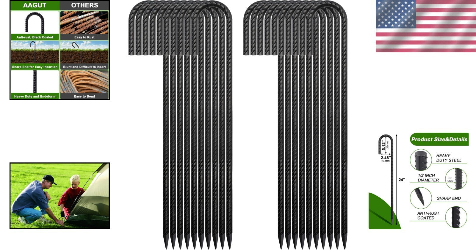 Durable 24-Inch J-Hook Rebar Anchors - Set of 20 for Outdoor Equipment Stability