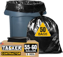 Load image into Gallery viewer, 3 Mil 55 Gallon Contractor Trash Bags - 50 Count Bulk for Tough Waste Disposal