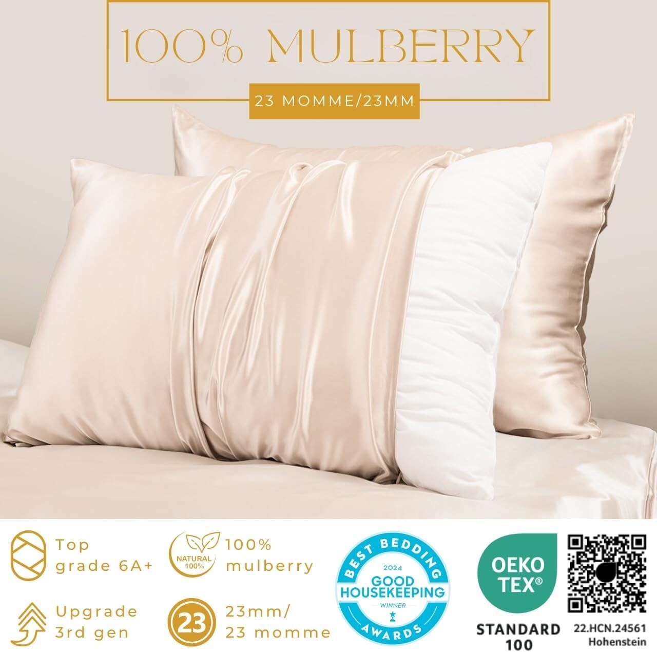 Cooling Sleep Experience: 23 Momme 100% Silk Pillowcases for Healthy Skin