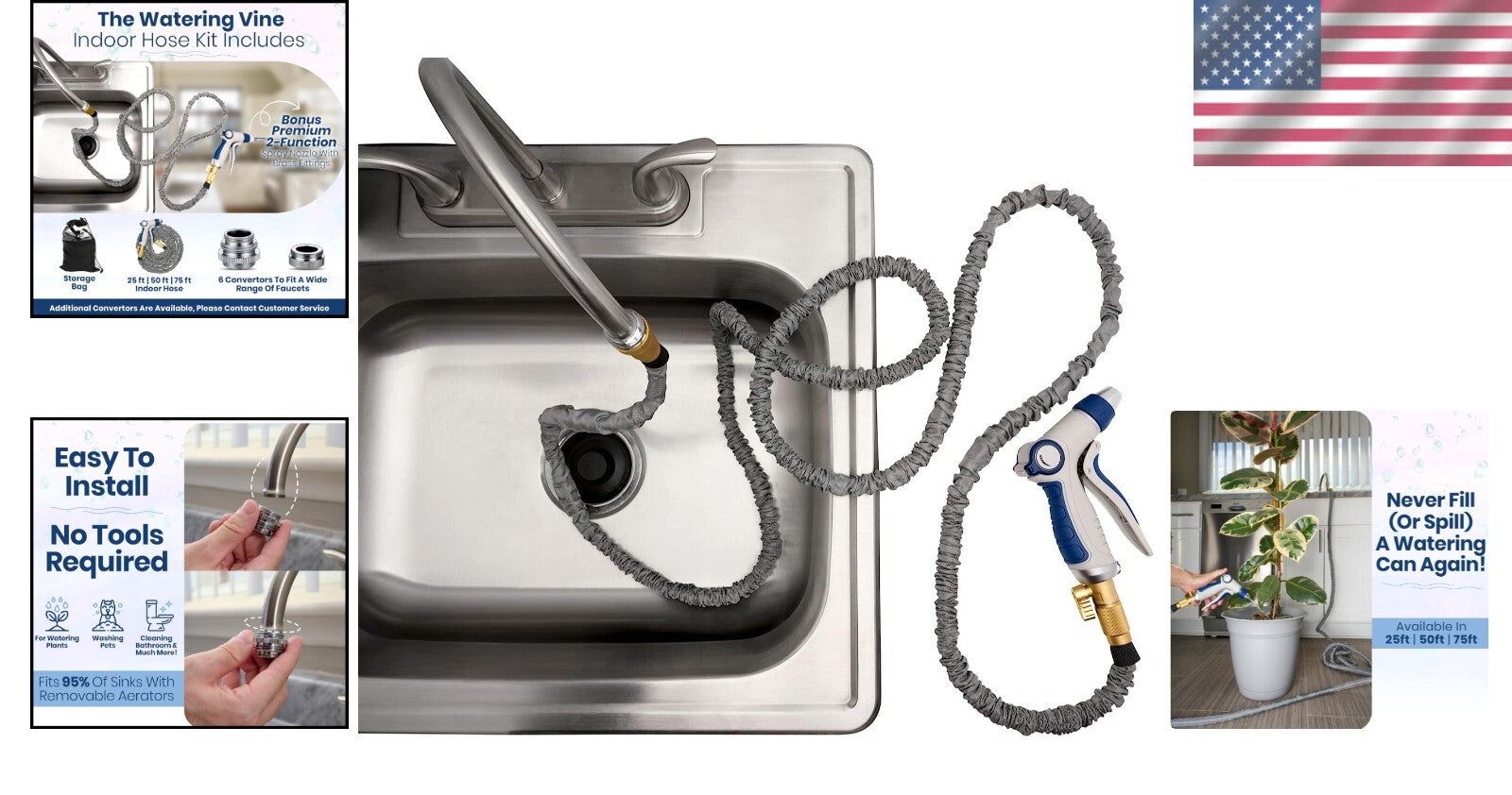 75 FT Indoor Sink Hose Attachment for Effortless Plant Watering & Cleaning