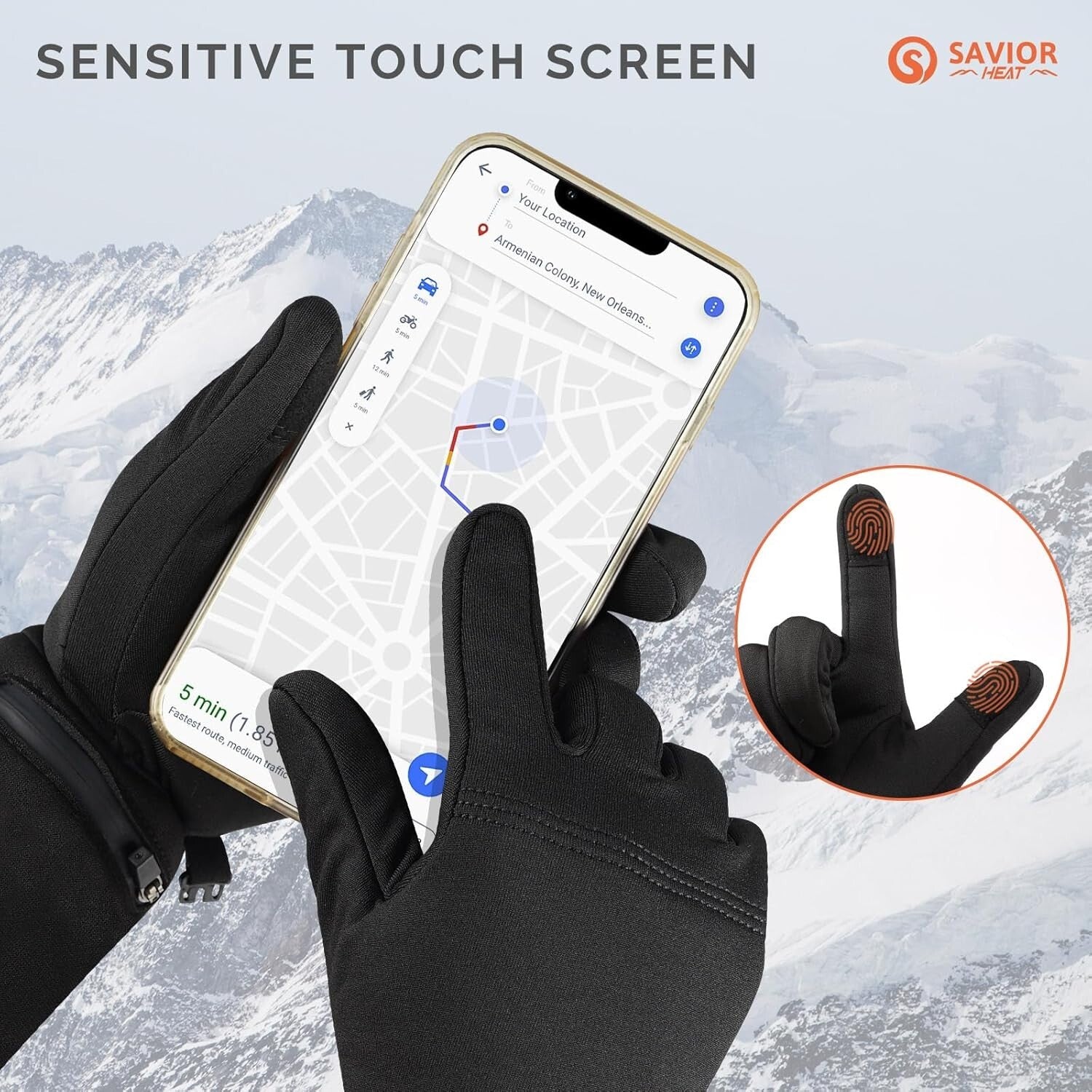 Thin & Flexible Electric Heated Gloves with Touch Sensors for Outdoor Activities
