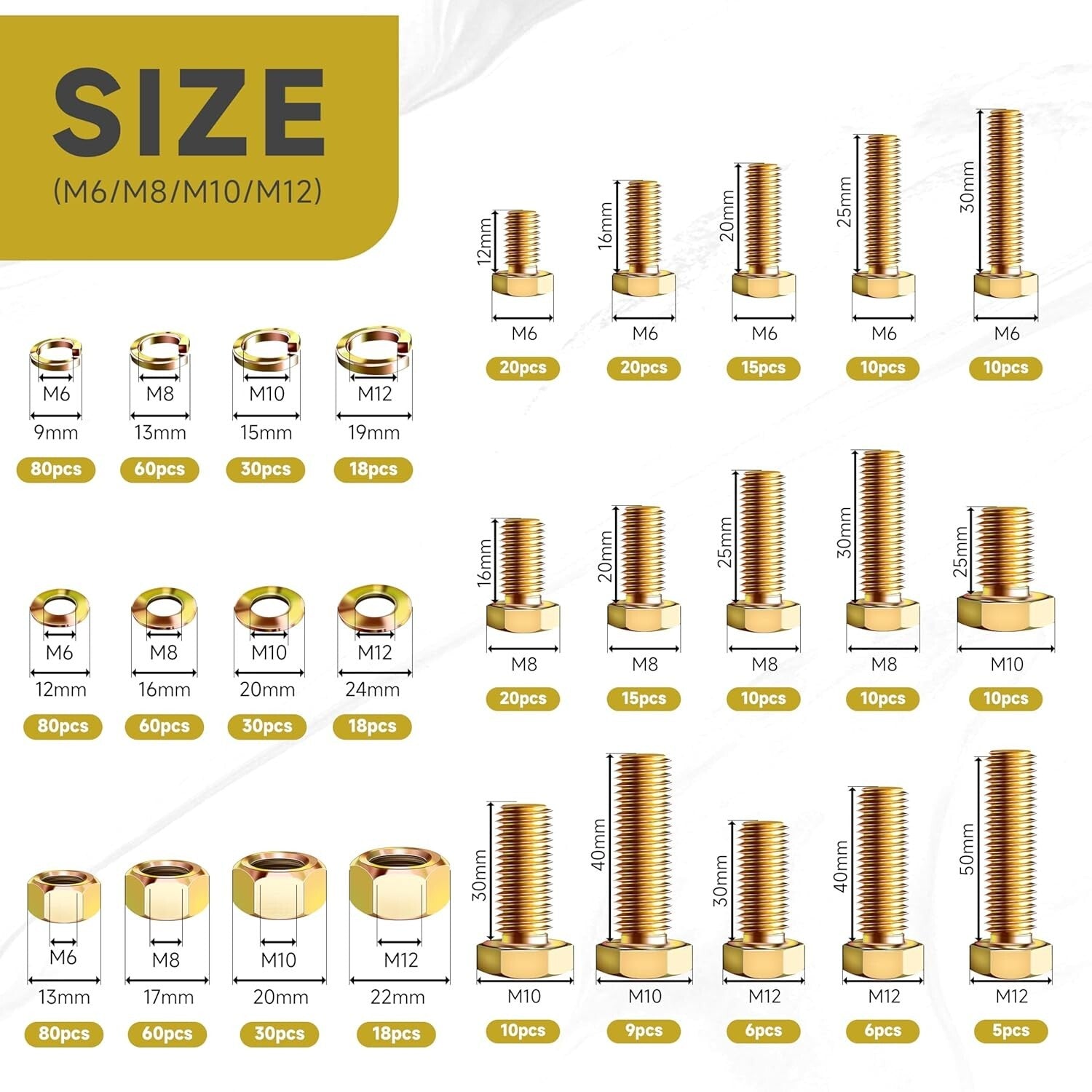 740-Piece Grade 8.8 Metric Bolts and Nuts Kit - M6, M8, M10, M12 Assortment
