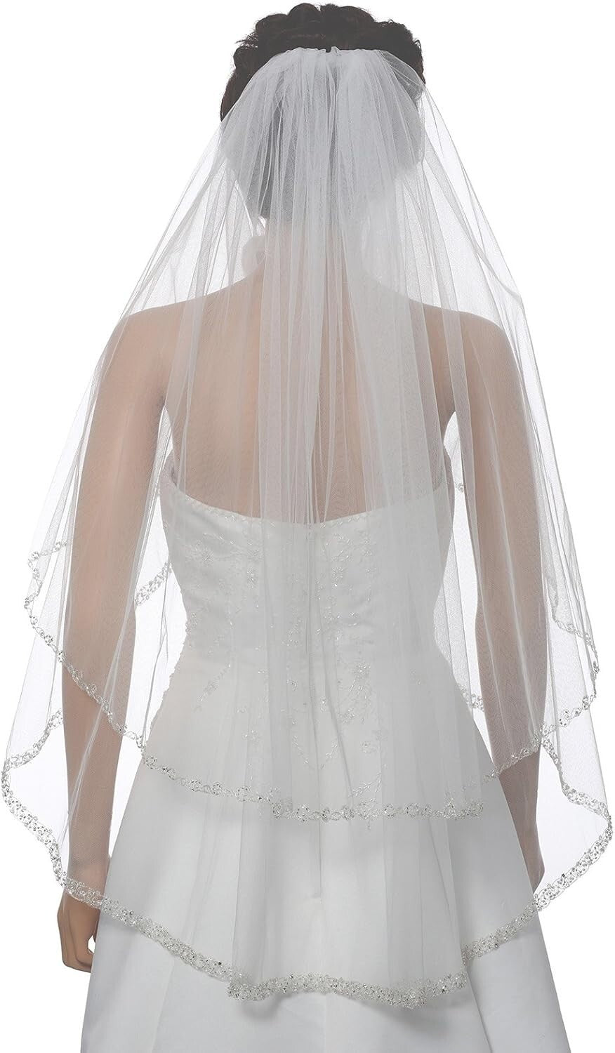 Luxurious 2T Dual Edge Embroidered Veil with Silver Thread Trim - Bridal Beauty