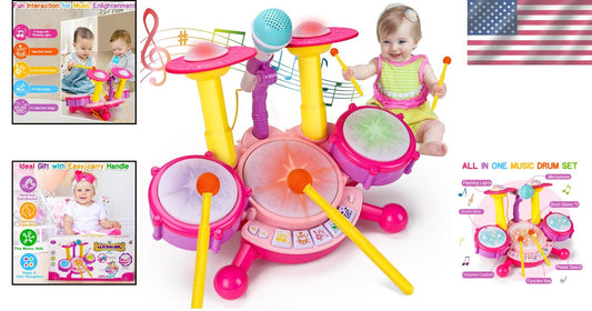 Fun Pink Drum Set Toy for 1-2 Year Old Girls - Perfect Early Development Gift