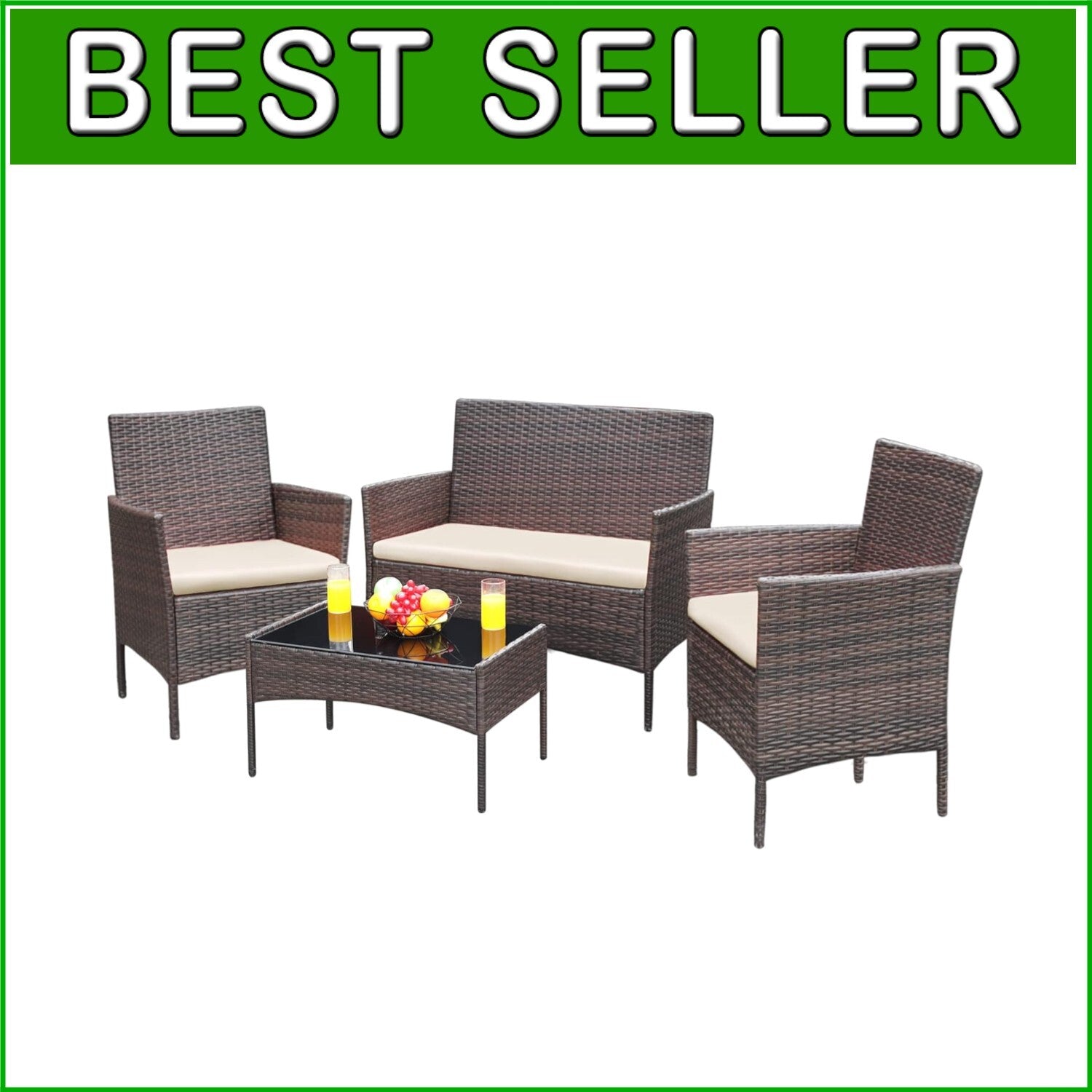 Elegant Brown and Beige Patio Furniture Set - Loveseat, Chairs & Table Included
