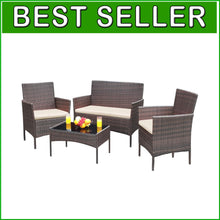 Load image into Gallery viewer, Elegant Brown and Beige Patio Furniture Set - Loveseat, Chairs &amp; Table Included