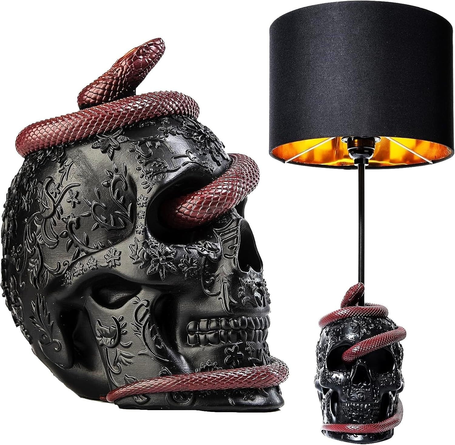 Dark Elegance: 24" Snake Skull Table Lamp with Color Changing Feature