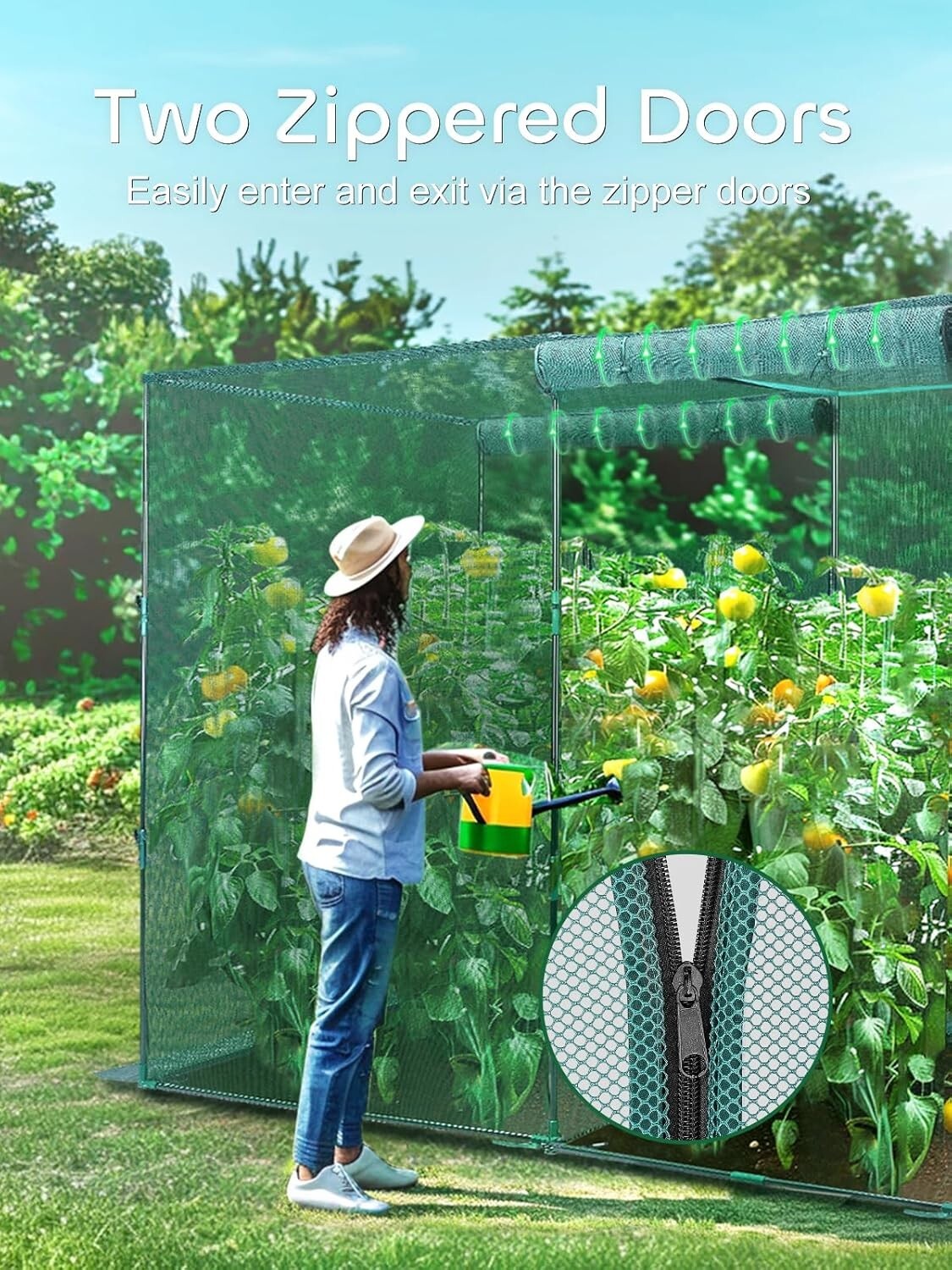 Durable 4' x 8' Plant Protection Cage with Ground Staples & Easy Access Zippers