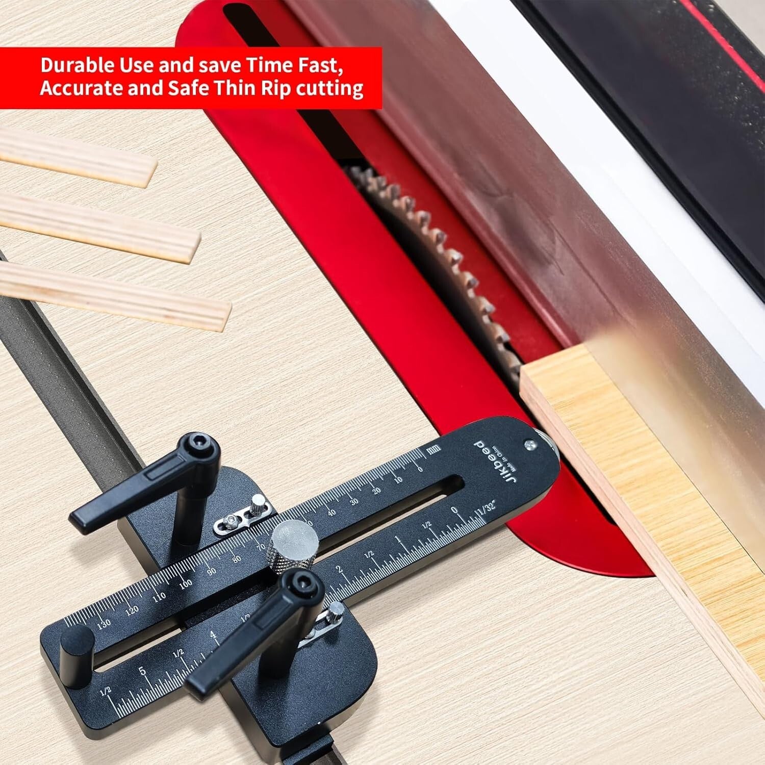 Durable Aluminum Thin Rip Jig for Table Saw - Laser-Engraved Precision Guide
