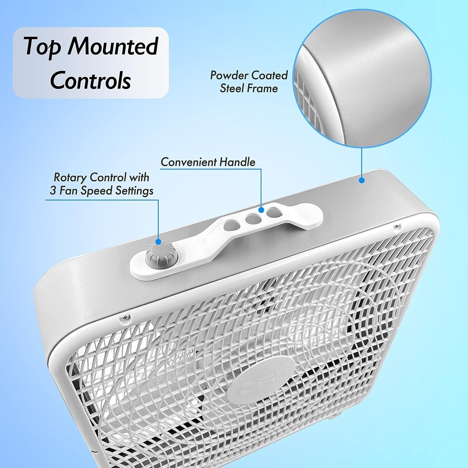 3-Speed Box Fan with High Capacity Airflow - Ideal for Garages and Bedrooms