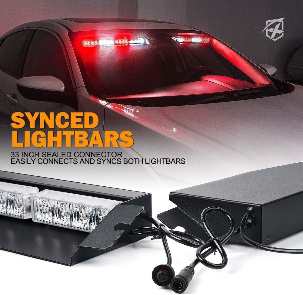 LED Emergency Visor Strobe Light Bar - 32W Caution Light for Vehicles