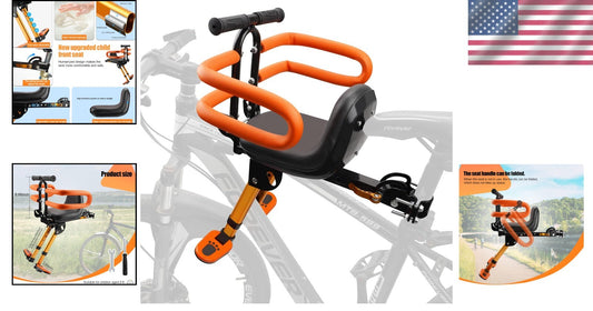 Adjustable Front Mounted Kids Bike Seat with Foot Pedals & Backrest Comfort