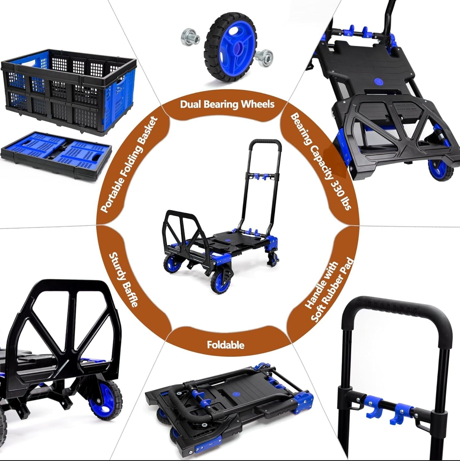 Lightweight Foldable Hand Truck Dolly with Bungee Cords & Adjustable Handle