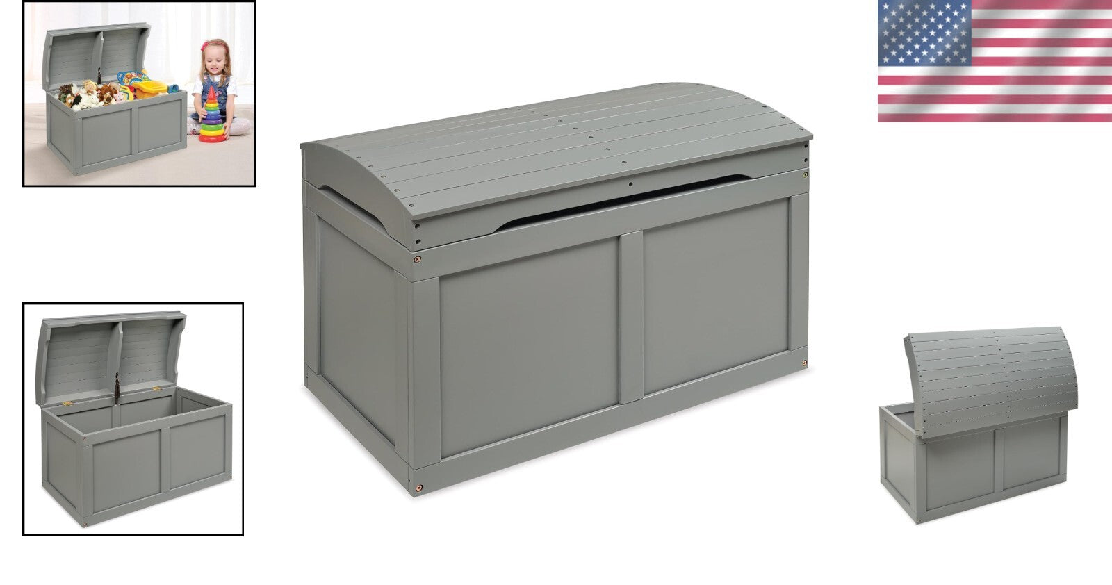 Elegant Gray Hardwood Toy Box with Support Hinge - Perfect for Kids Storage