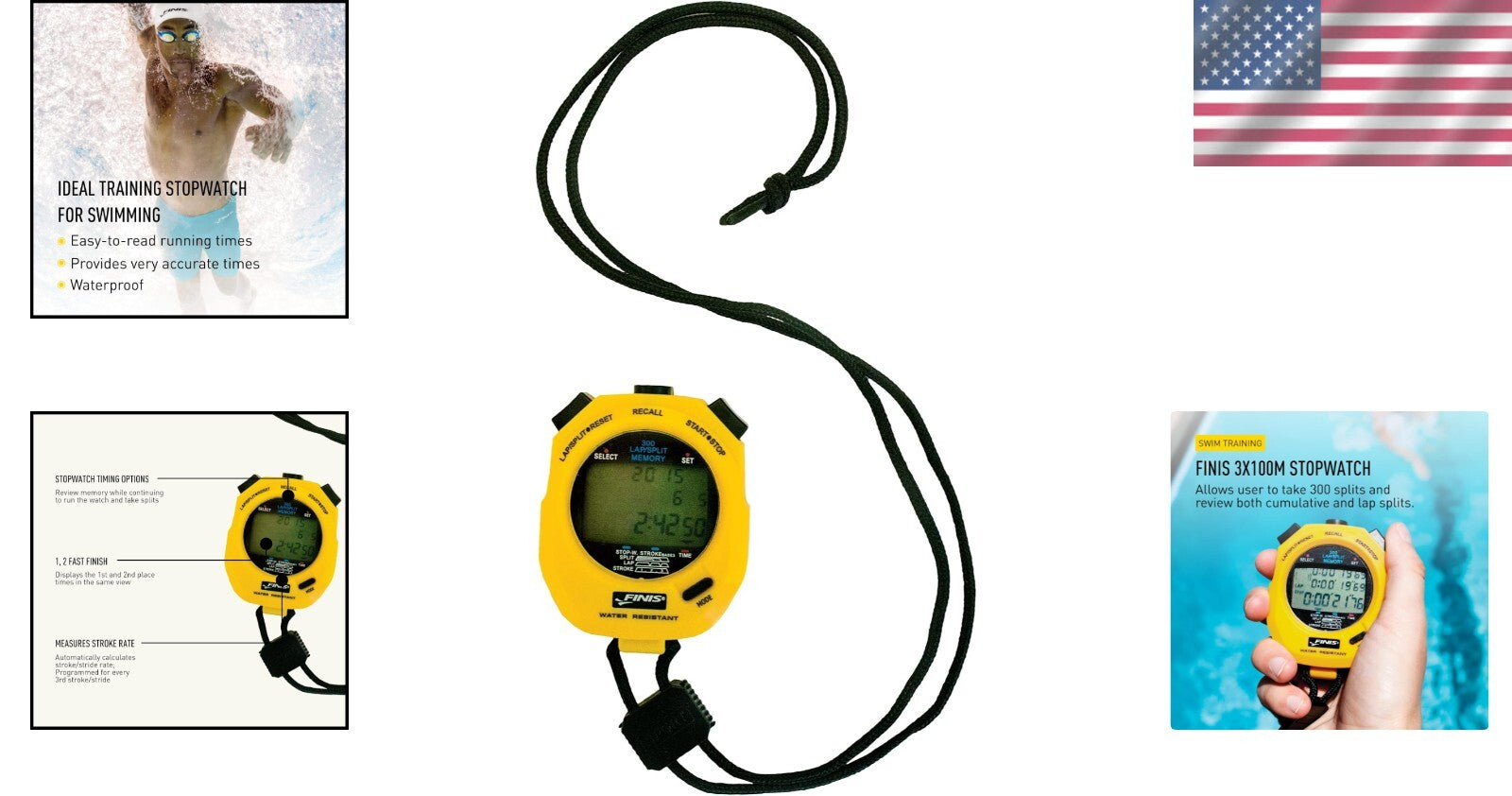 Precision Swimming Stopwatch - Waterproof, 3x300 Memory & Stroke Rate Mode