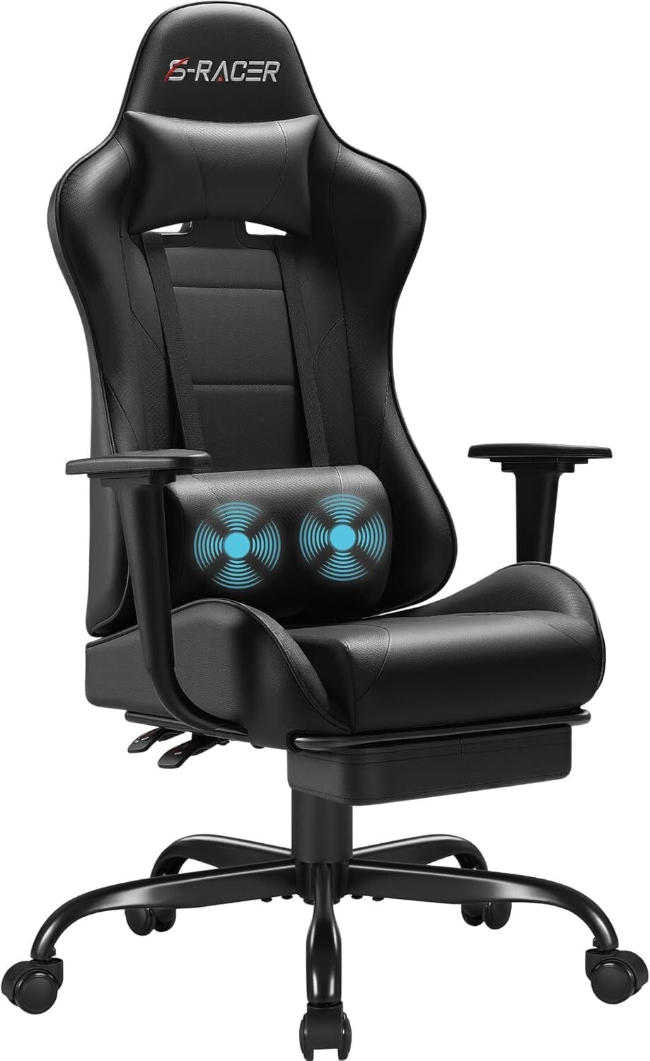 Adjustable Height Gaming Chair with Footrest & 360-Degree Swivel - Modern Black