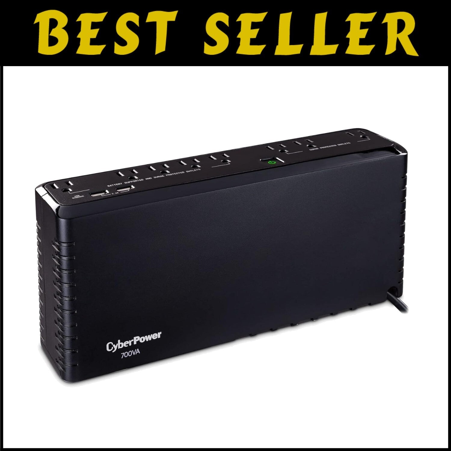 Compact 700VA UPS with Surge Protection & USB Charging - Black Power Supply