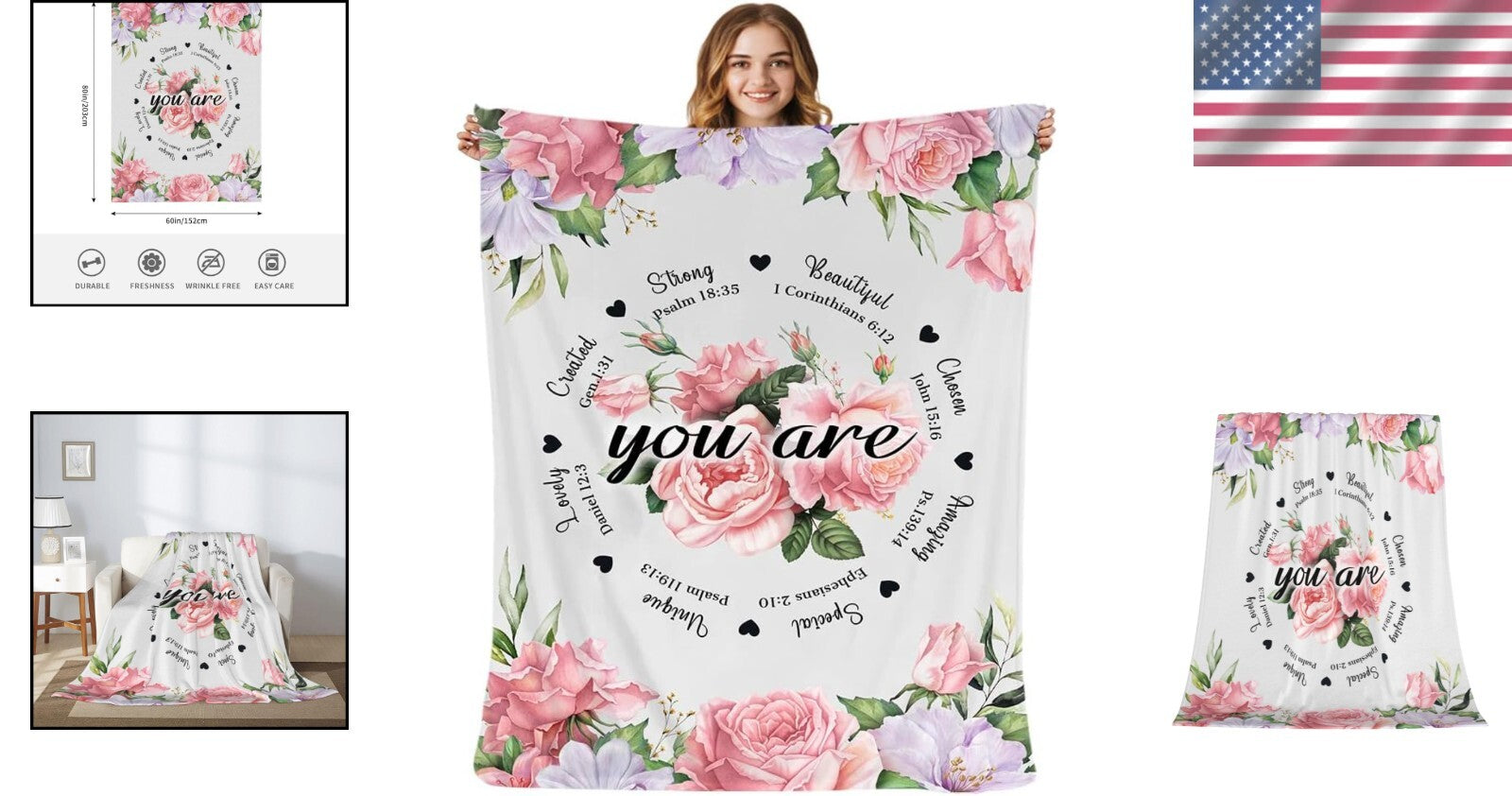 Inspirational Floral Throw Blanket 80"x60" - Perfect Christian Gift for Women