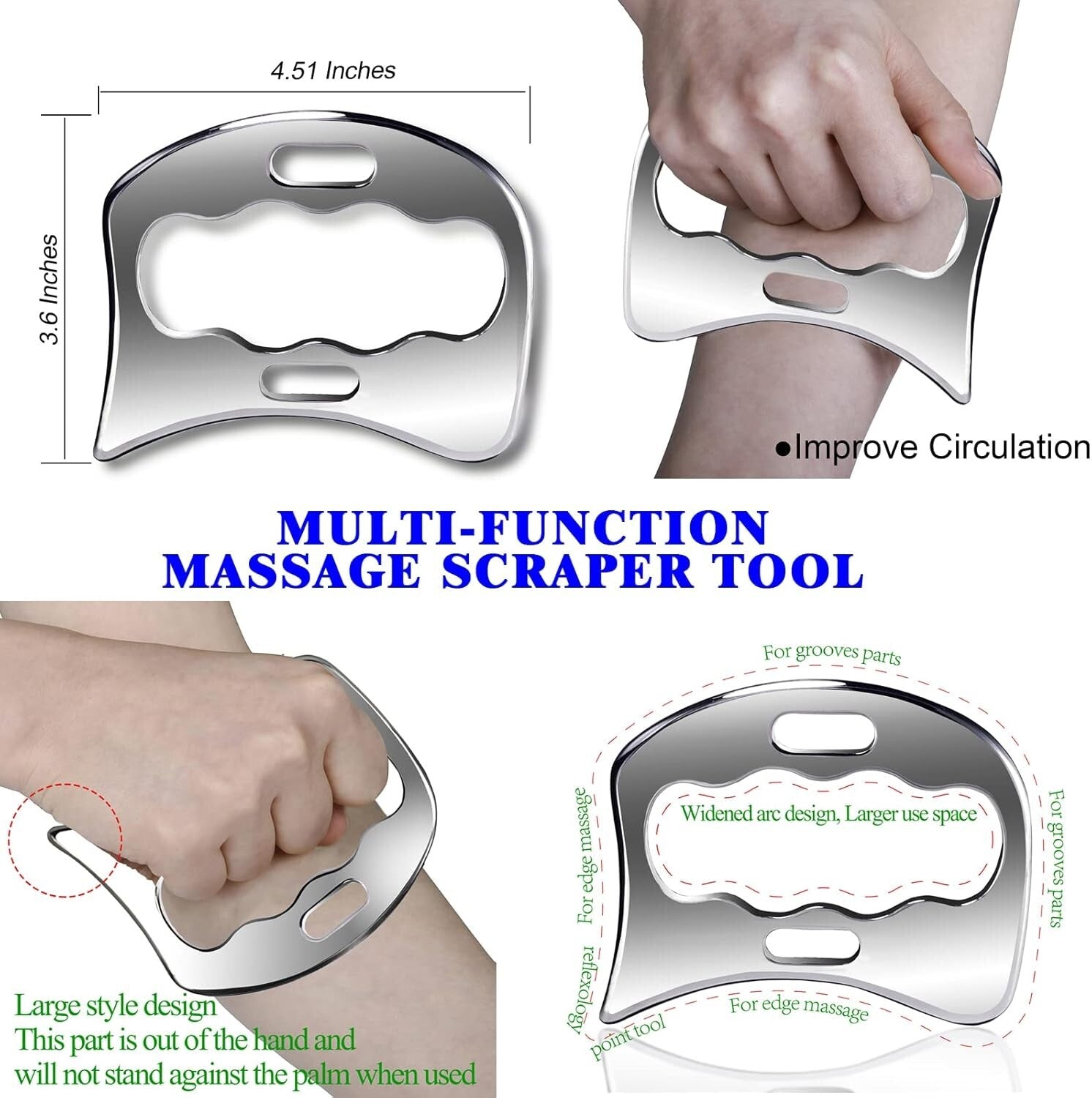 4 in 1 Stainless Steel Muscle Scraper Tool Kit for Pain Relief and Massage