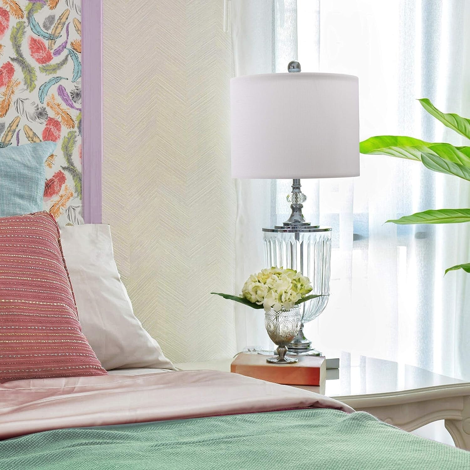 Elegant White Linen Drum Lampshade 13x13x10 for Table & Floor Lamps