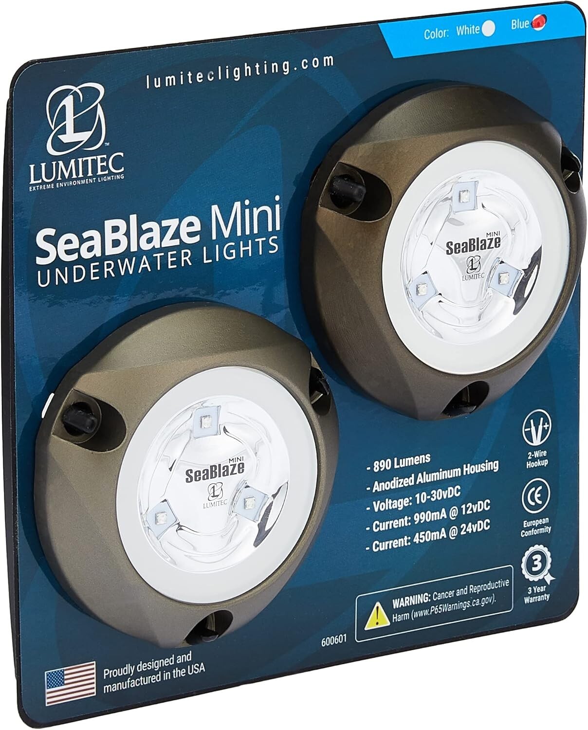 SeaBlaze Mini Underwater LED Boat Lights - Marine Grade, Bright Blue, Sold Pair