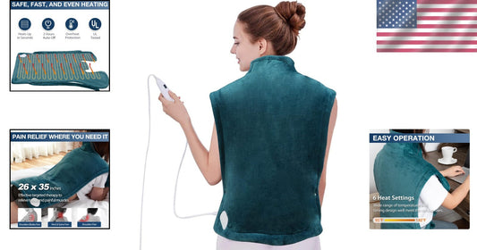Electric Heating Pad 26"x35" for Neck, Shoulders & Back Pain Relief - Dark Green