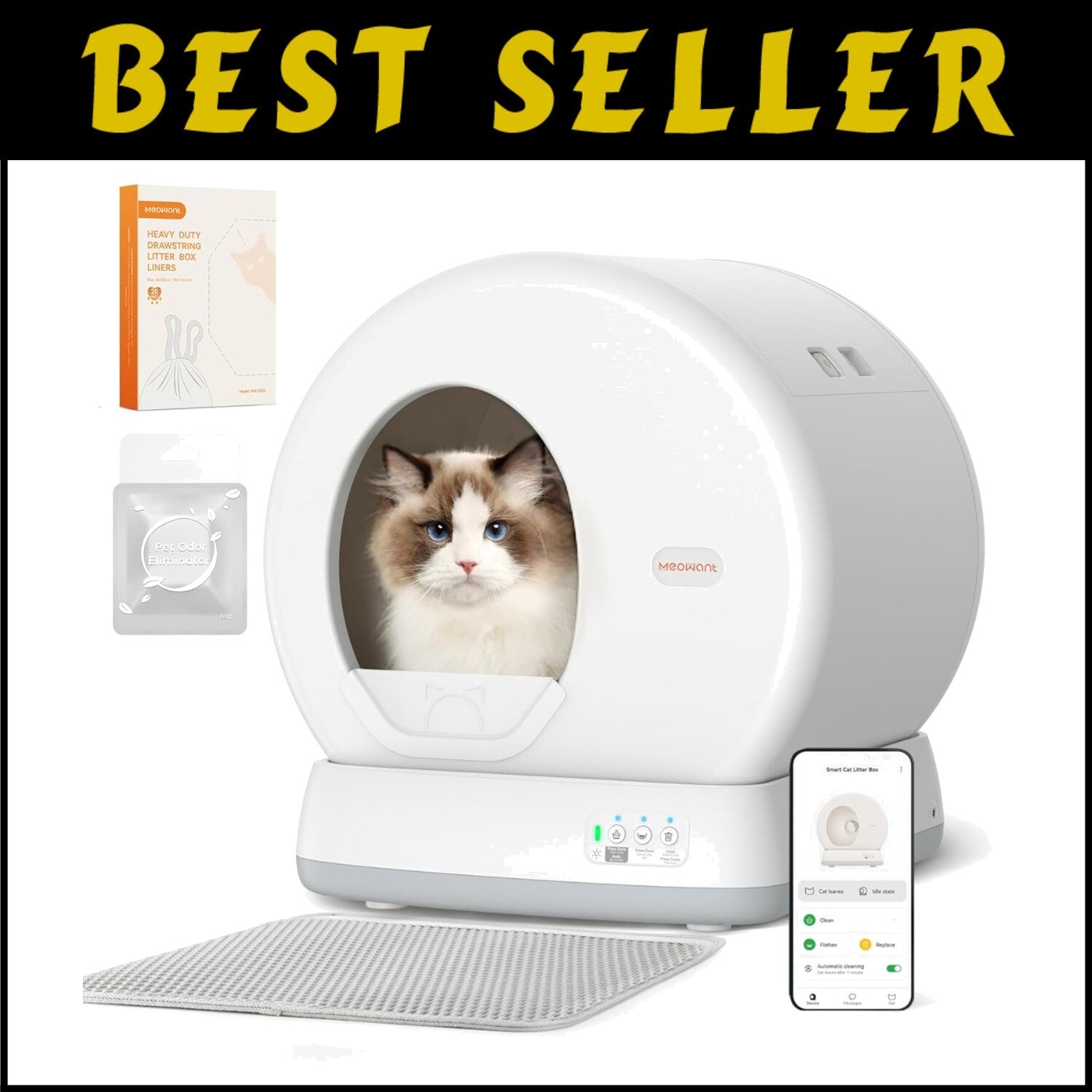 Extra Large Automatic Cat Litter Box with Odor Control & Whisper-Quiet Function