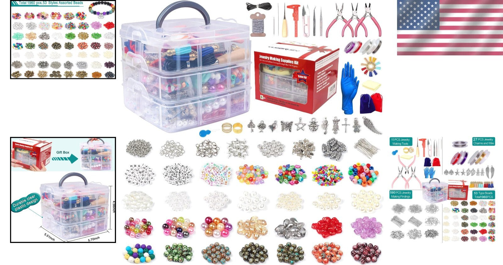 Complete Jewelry Craft Kit with Tools, Beads & Findings - Perfect Gift Idea