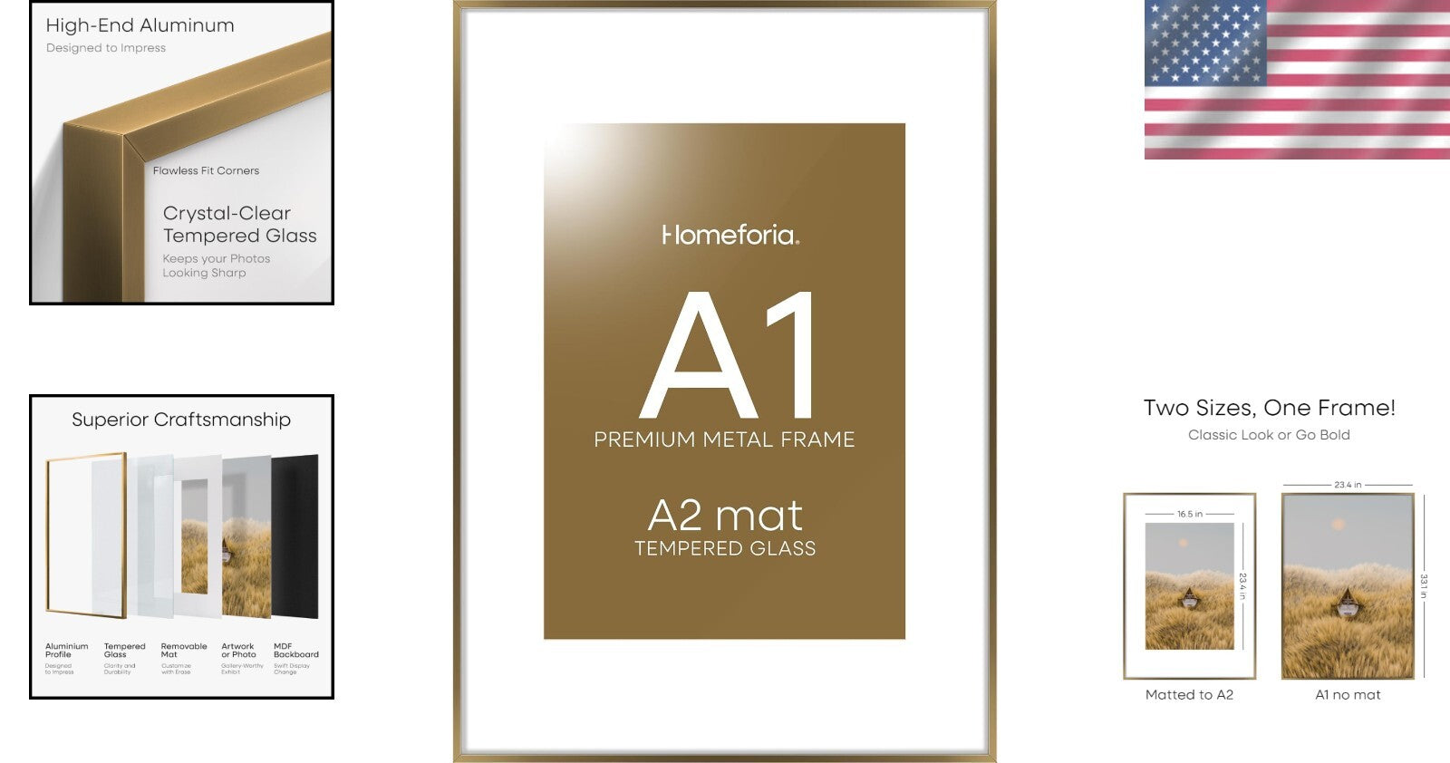 Classic Bronze A1 Poster Frame with Mat – 23.4x33.1” for Stunning Displays