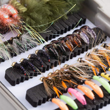 Load image into Gallery viewer, 76 Premium Trout Flies with Chemically Sharpened Hooks – Ultimate Fishing Kit