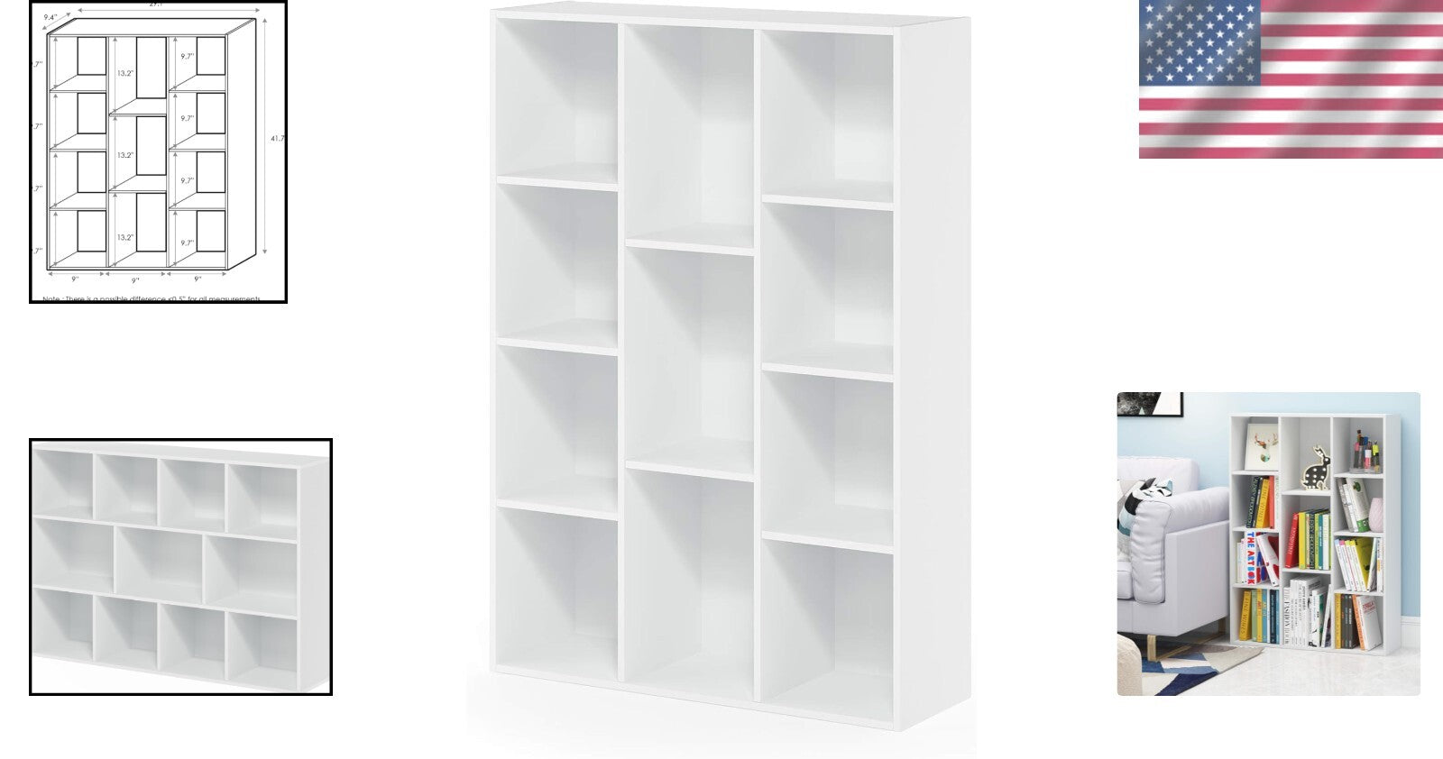 Easy Assembly 11-Cube White Bookcase - Durable Indoor Storage Solution