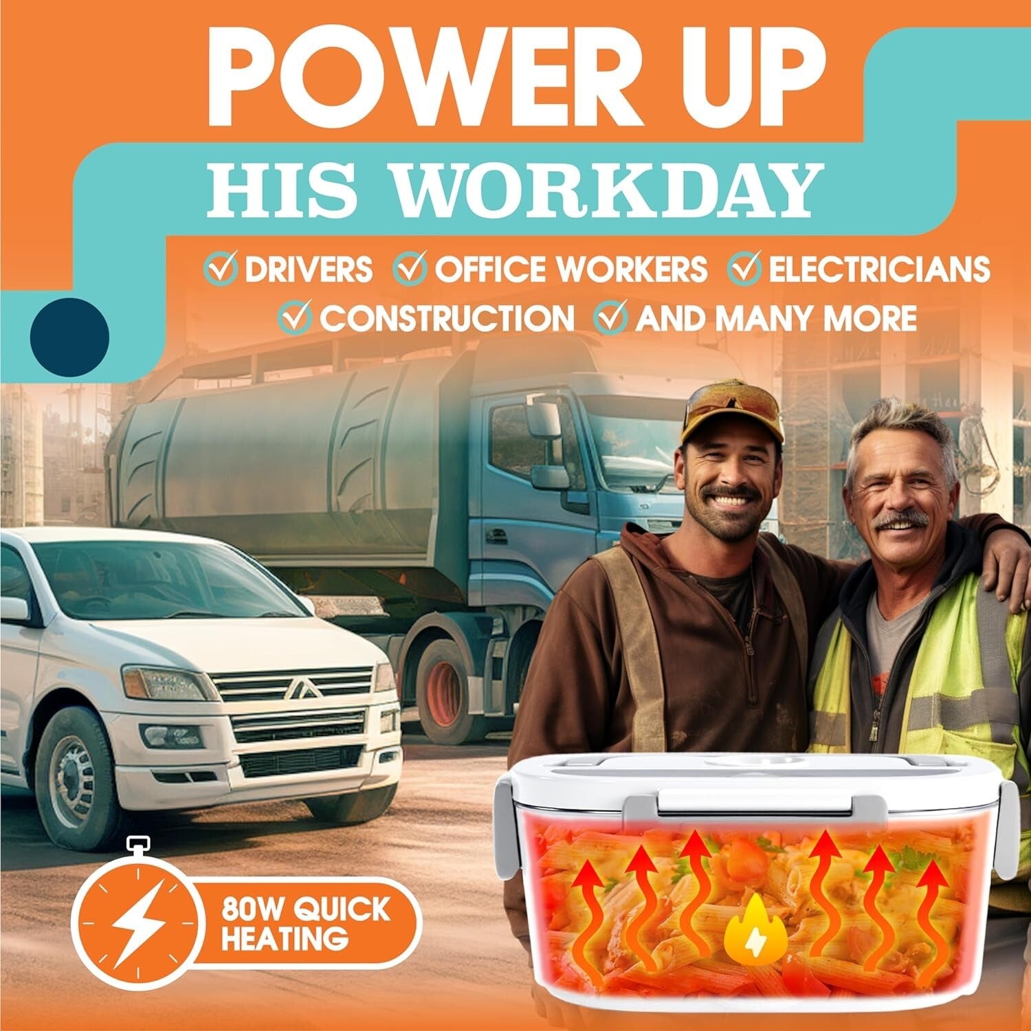 Versatile 80W Electric Lunch Box for Men & Women - Ideal for On-the-Go Dining