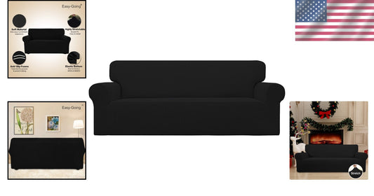 Stretchable Oversized Sofa Slipcover - Soft Checkered Jacquard Black Protector