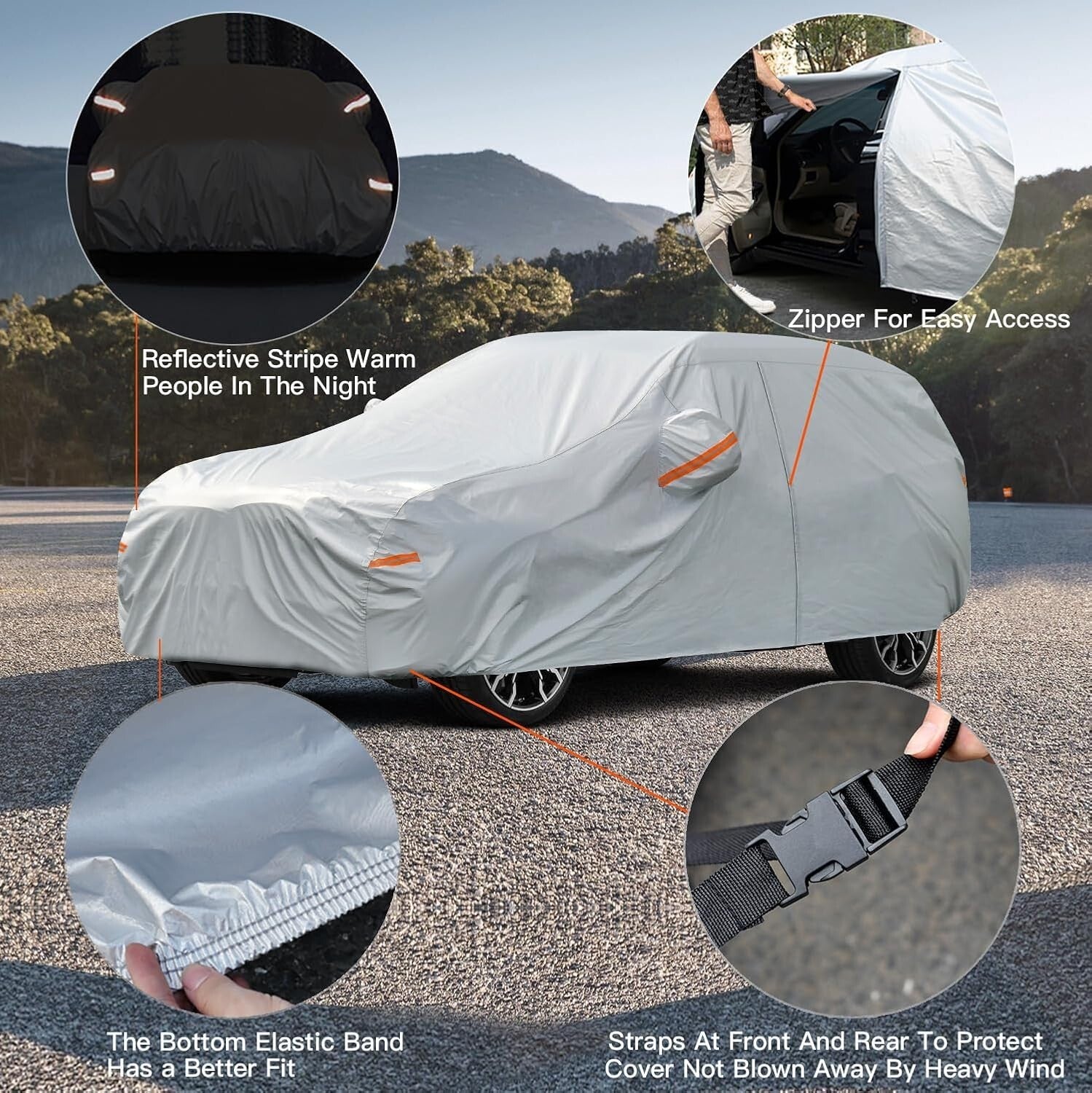 6 Layers All-Weather SUV Car Cover with Reflective Strips for Night Safety