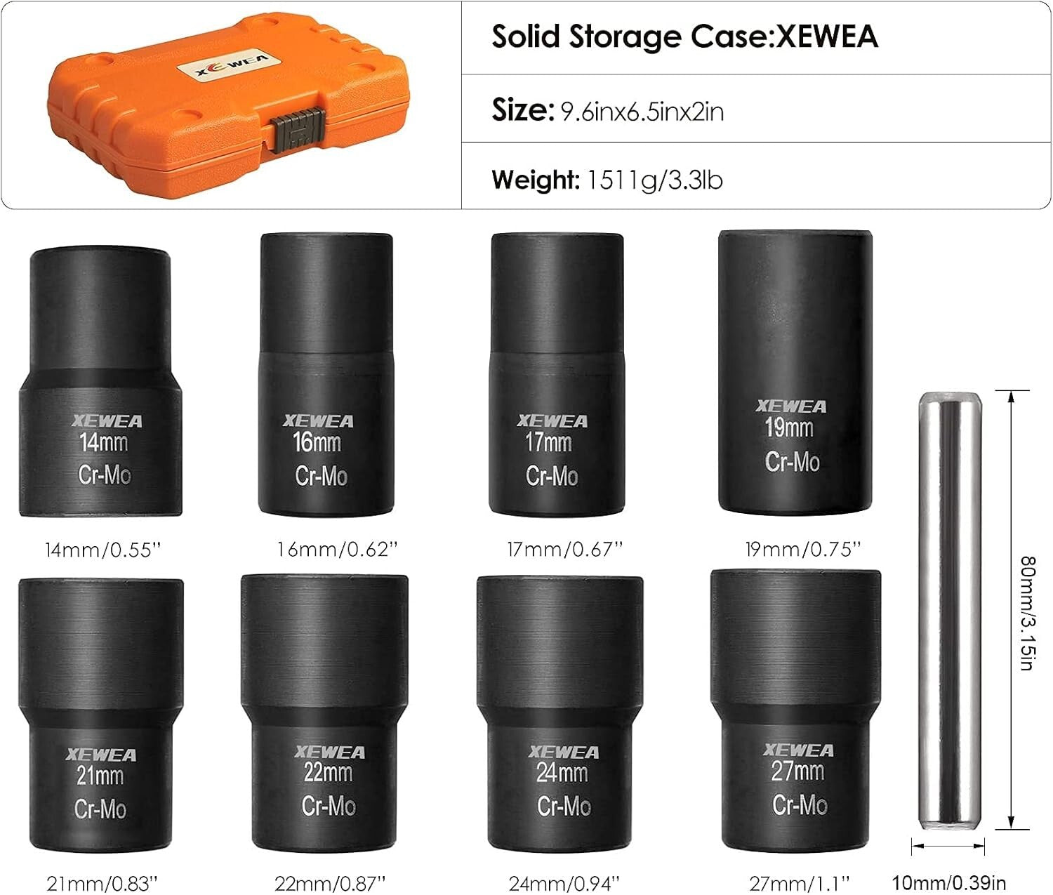 9PCS Professional Lug Nut Extractor Set - 1/2" Drive Bolt Removal Tool