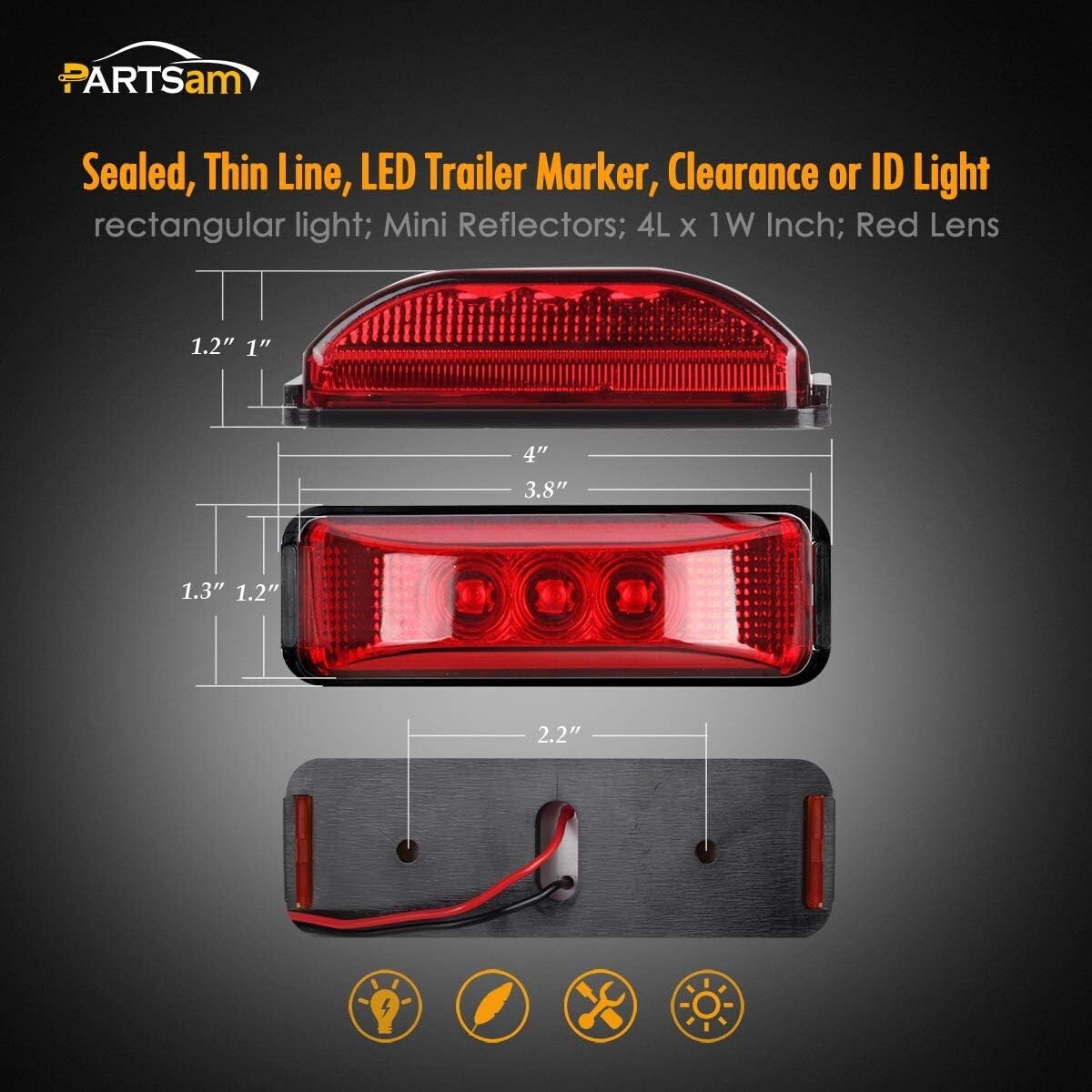 Enhance Safety with 10 Waterproof LED Clearance Lights - 3.9 Inch Red