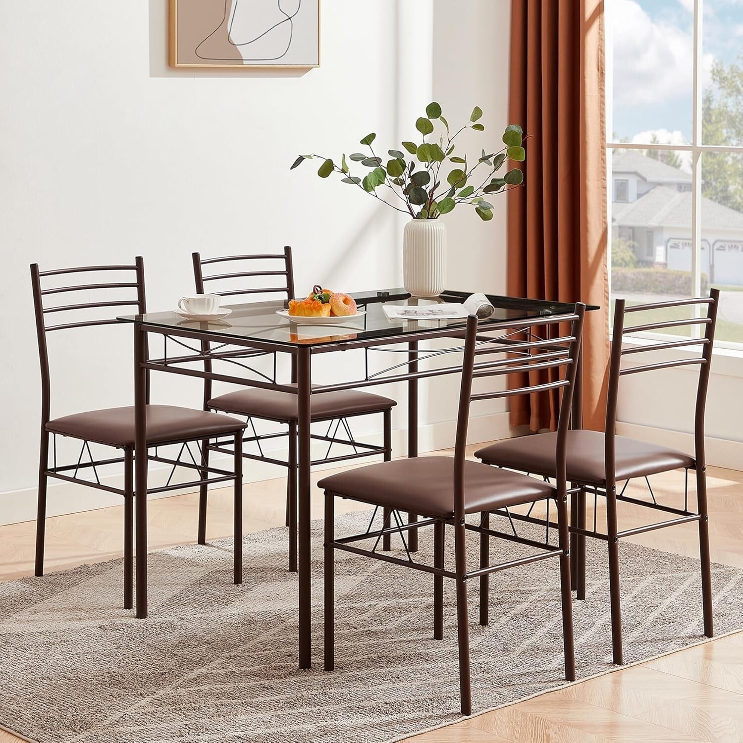 Stylish 5-Piece Dinette Set with 4 Chairs & Placemats - Space-Saving Design