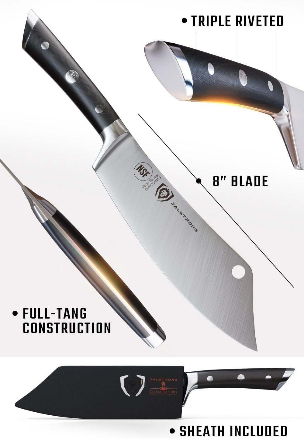 Versatile 8-Inch Kitchen Knife - Gladiator Series Cleaver with Ergonomic Handle