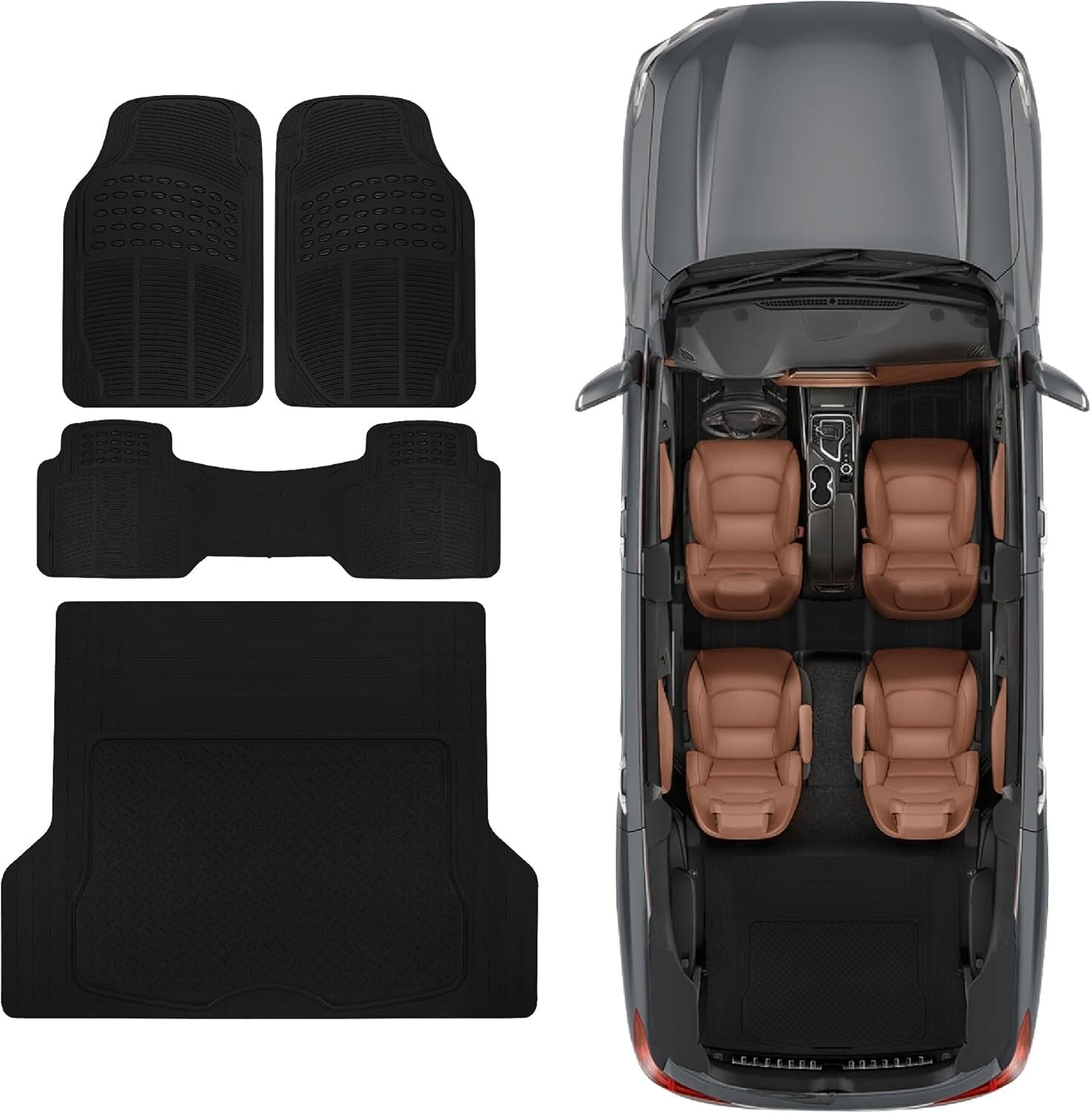 Custom Trim-to-Fit Black Rubber Floor Mats for Cars, SUVs & Trucks – 4 Piece Set