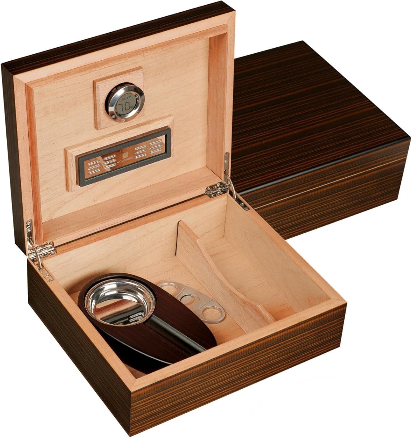 Sleek 50-Cigar Humidor with Digital Hygrometer & Accessory Set for Enthusiasts