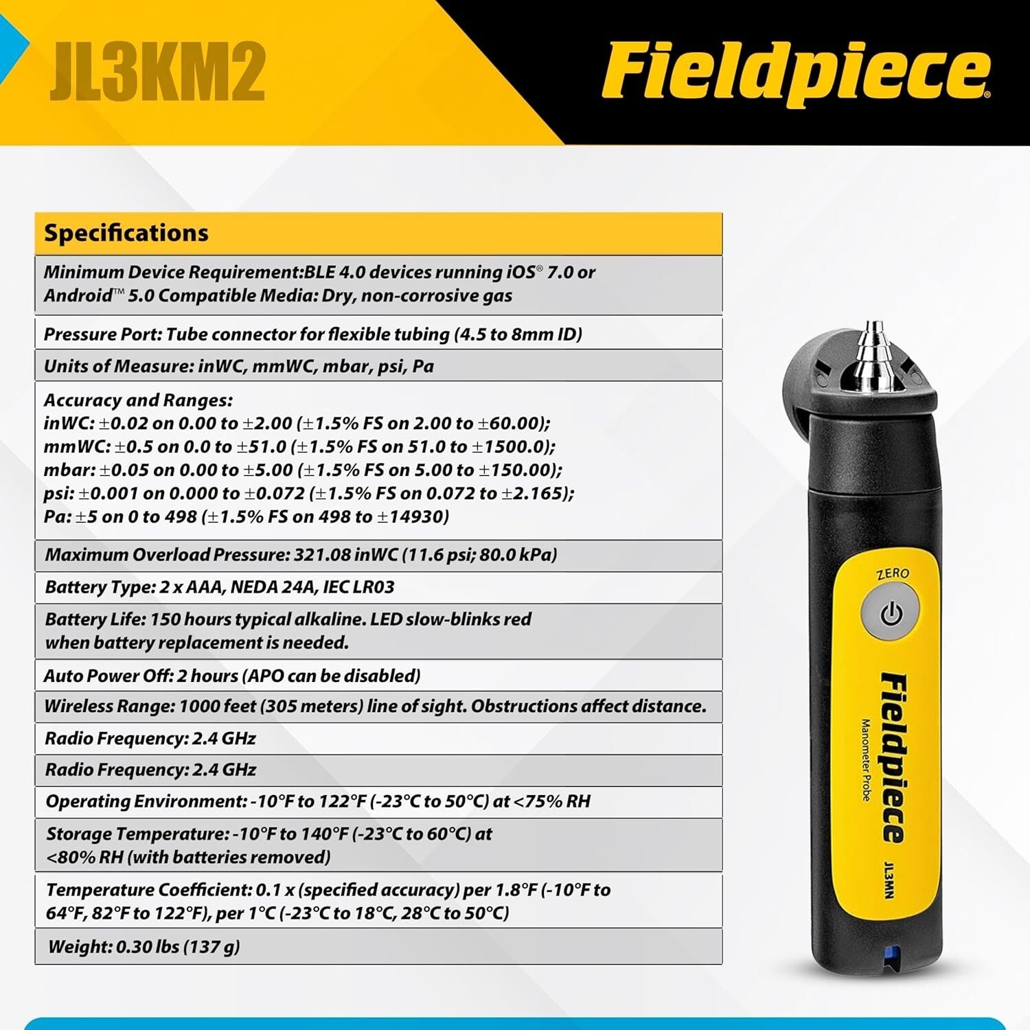 Job Link System Wireless Dual Port Manometer Probe Kit - HVAC Pressure Gauge