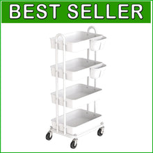 Load image into Gallery viewer, 4-Tier Rolling Utility Cart with Hanging Buckets for Stylish Organization